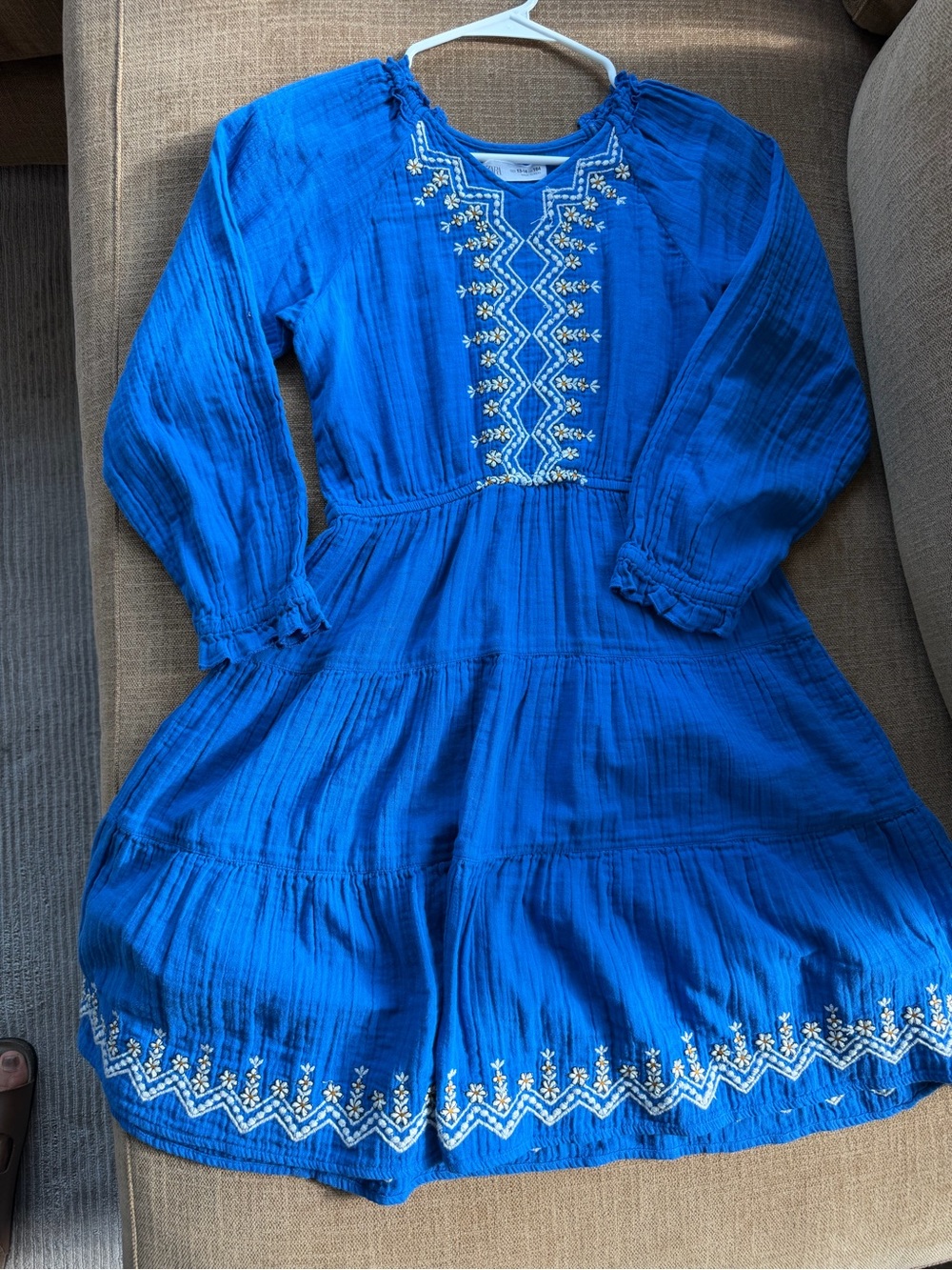 Zara Royal Blue Embroidered Tiered Dress